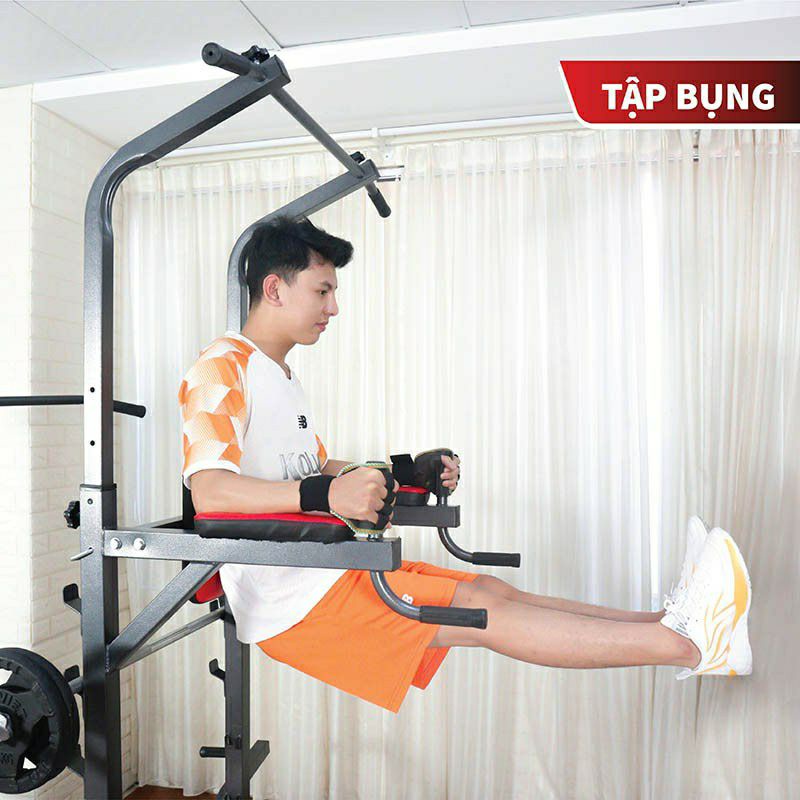 Ghế tập tạ đa năng xà đơn xà kép Hoàng Đức Sport kèm đòn tạ dài 1.5m.50kg tạ gang xuki 0968417433