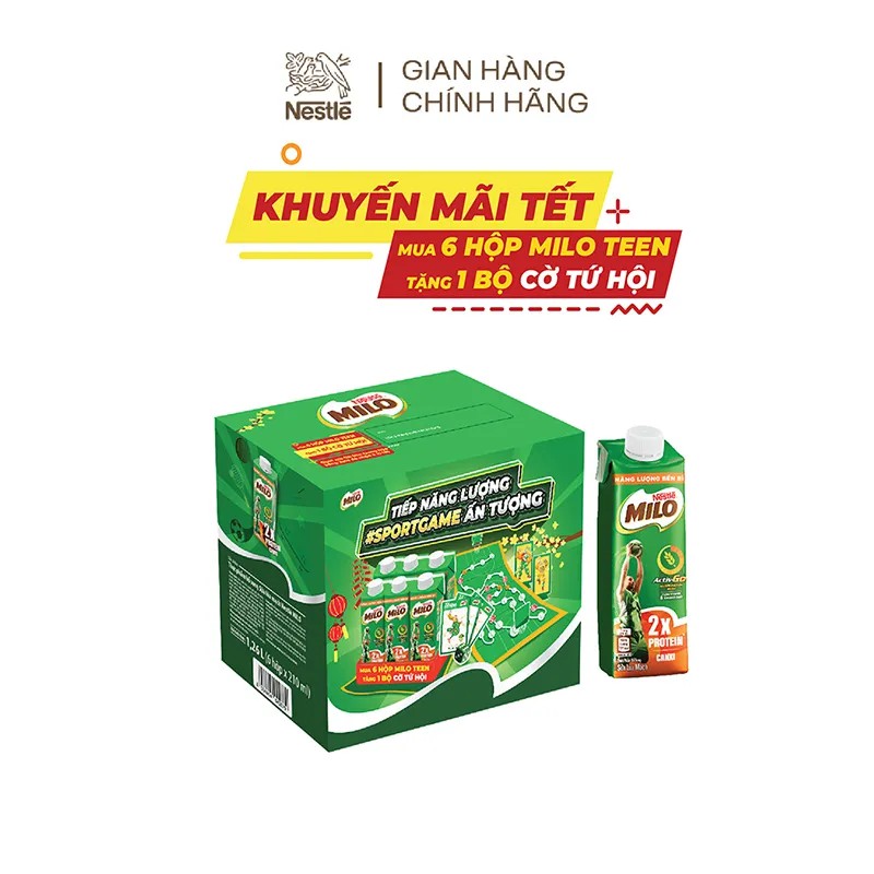 [Tặng cờ tứ hội Tết] Thùng 24 hộp sữa lúa mạch Milo Teen (24 x 210ml)