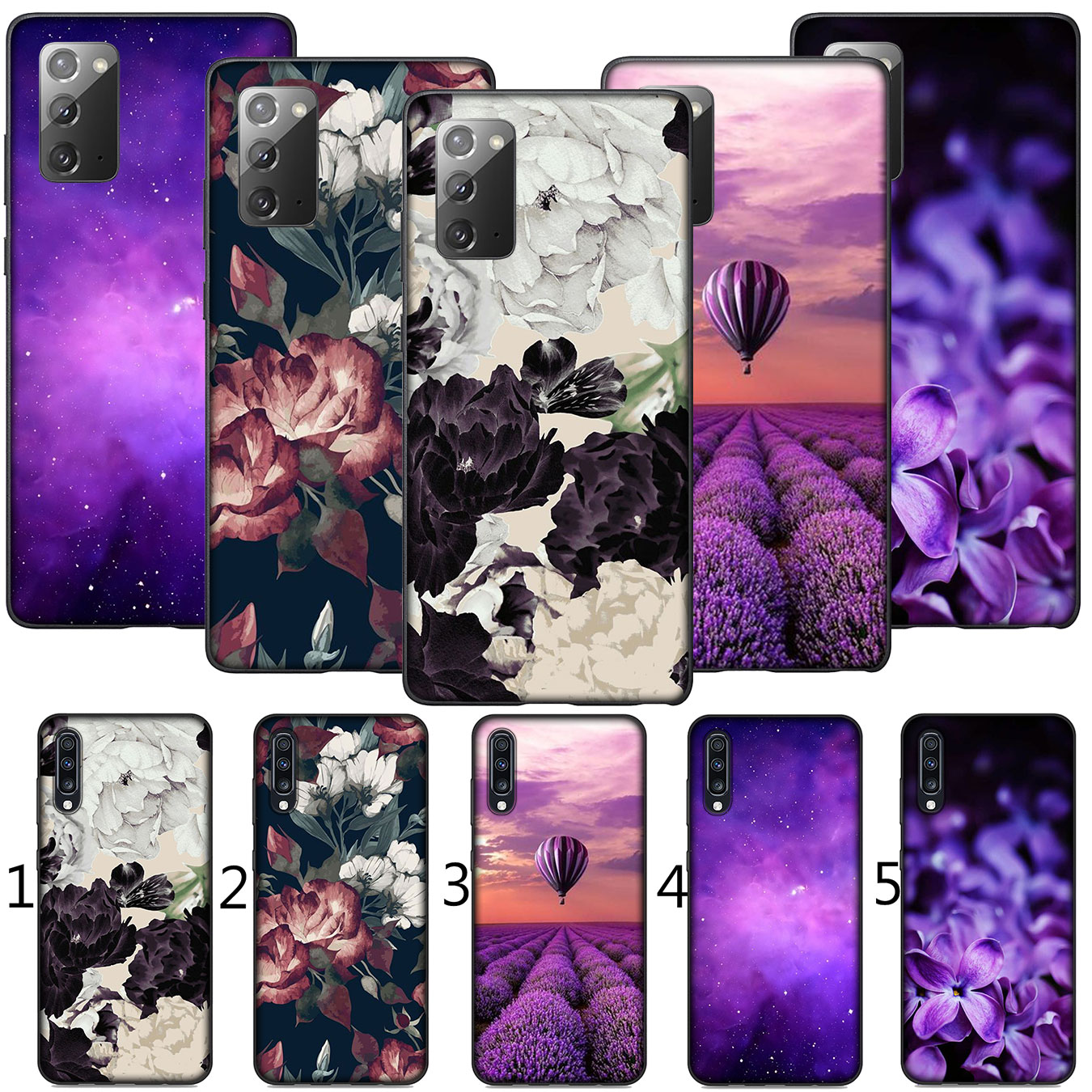 Samsung Galaxy A02S J2 J4 Core J5 J6 Plus J7 Prime j6+ A42 + Phone Case Soft Silicone Casing Rose infinity on Purple lavender flower