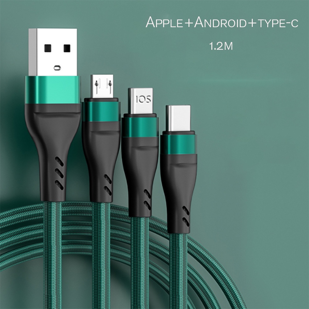 Cáp USB dữ liệu 3in1 cho iPhone Cáp sạc nhanh cho điện thoại Android loại c xiaomi huawei Samsung Dây sạc cho iPad