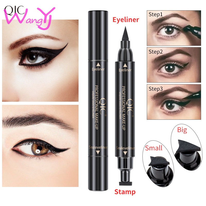 Bút kẻ mắt hai đầu QIC chống thấm nước và mồ hôi kiểu con dấu hình tam giác tiện dụng