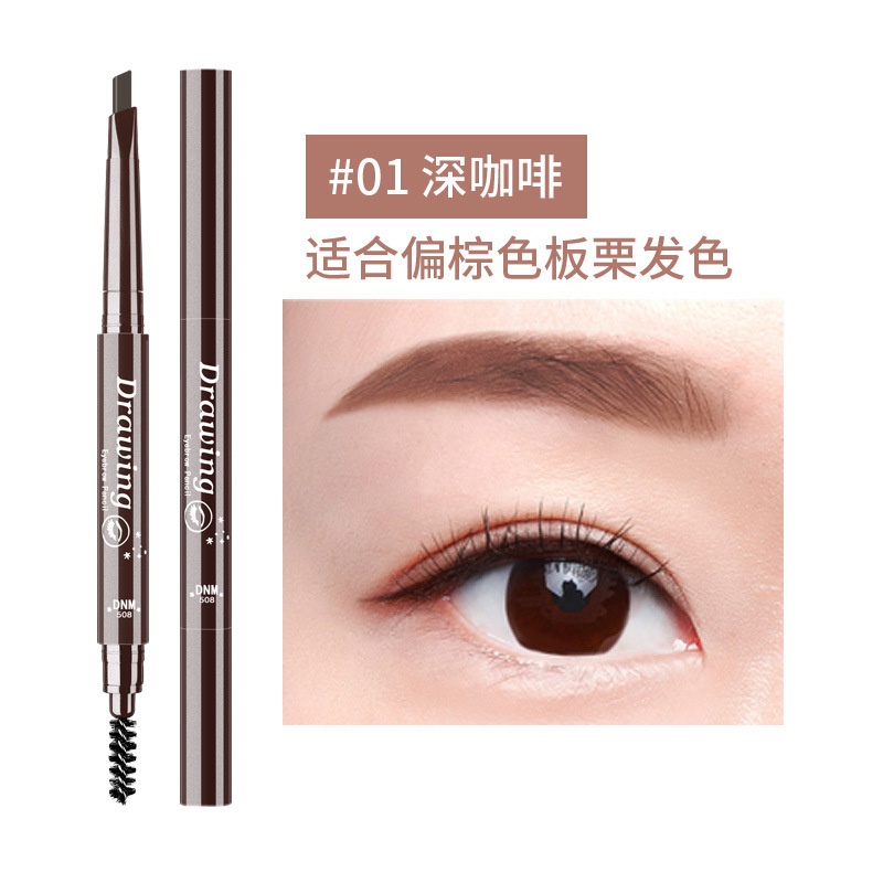 Bút Chì Kẻ Lông Mày Hai Đầu Hình Tam Giác Màu Xám Đậm Kèm Cọ Cho Người Mới Bắt Đầu
