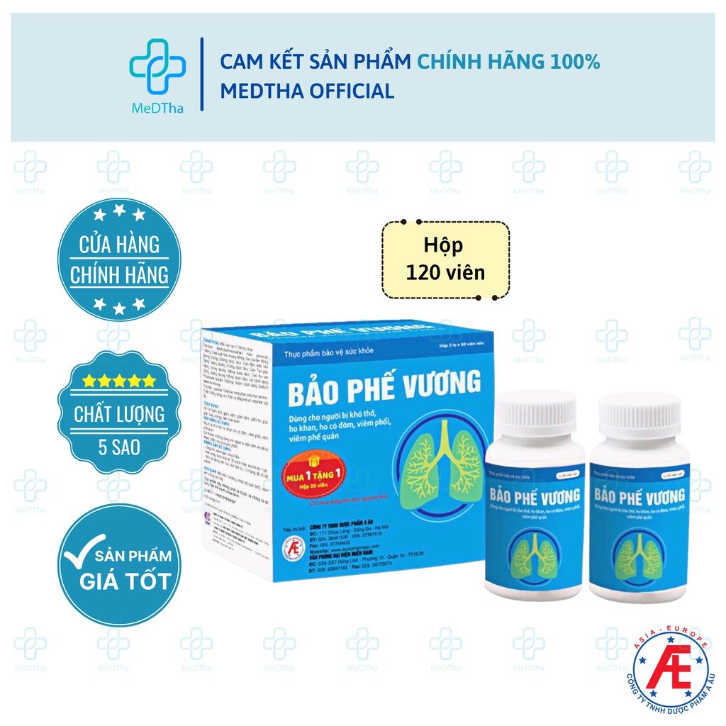 Bảo Phế Vương - Hỗ trợ Giảm Ho, Giảm Đờm, Viêm Phổi - Phế Quản, Thanh Phế (Hộp 120 viên) [Chính Hãng]