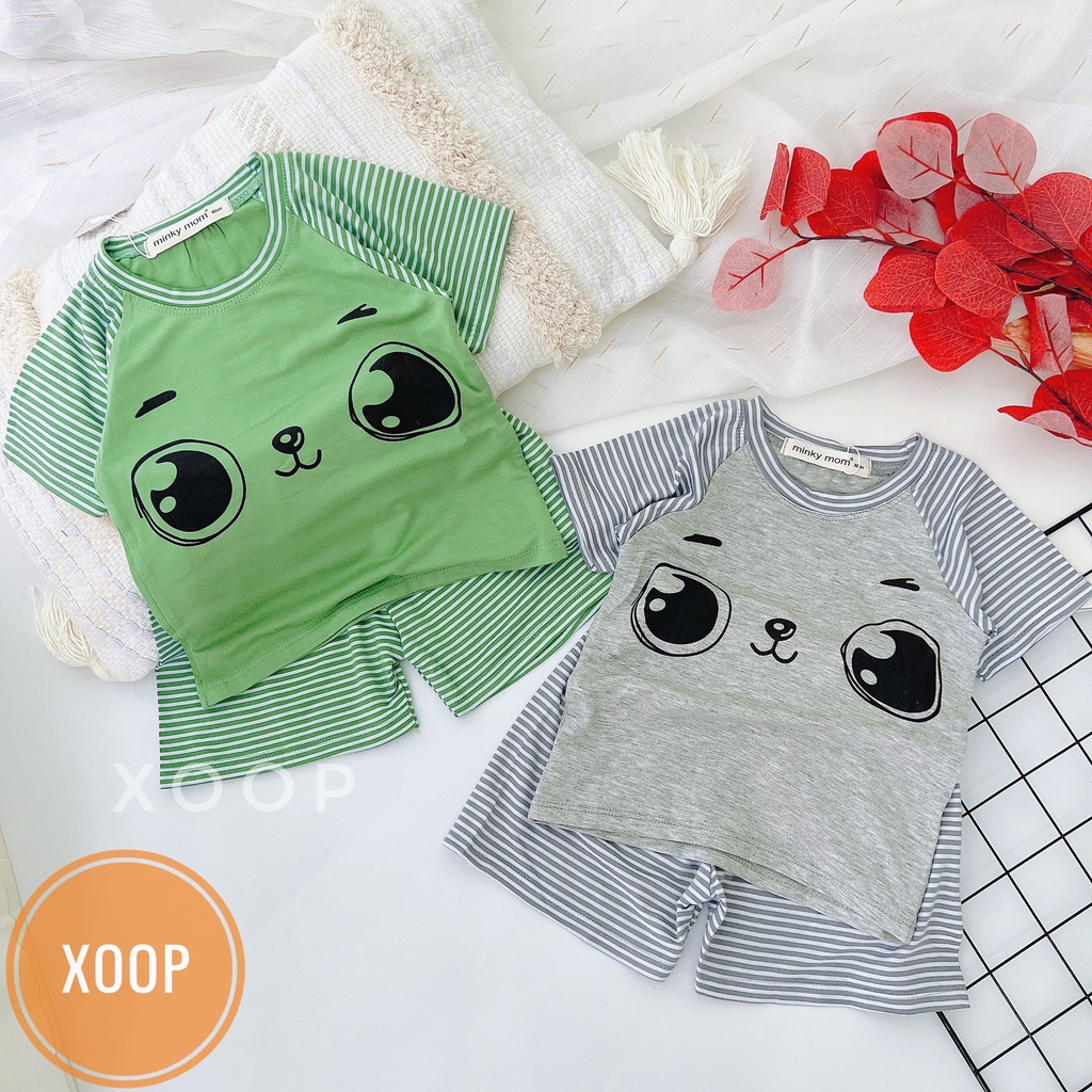 Bộ cộc thun lạnh hàng minky mom họa tiết 2 mắt-kẻ  phối tay cho bé  shop phúc yến