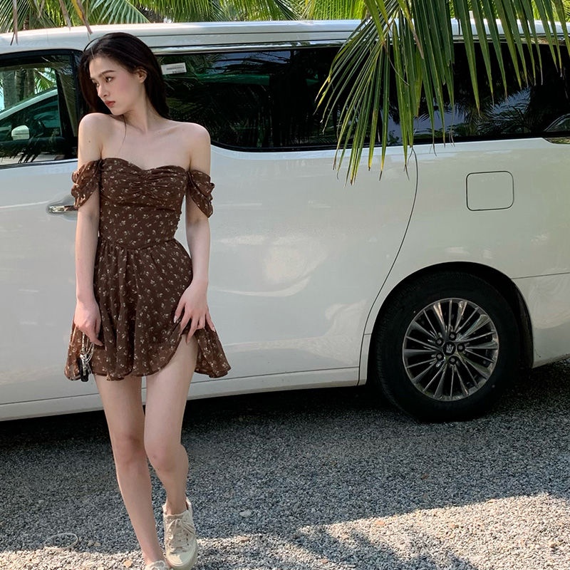 Đầm Ngắn Trễ Vai Mùa Hè Phong Cách Hàn Quốc Ngọt Ngào Mới Cho Nữ