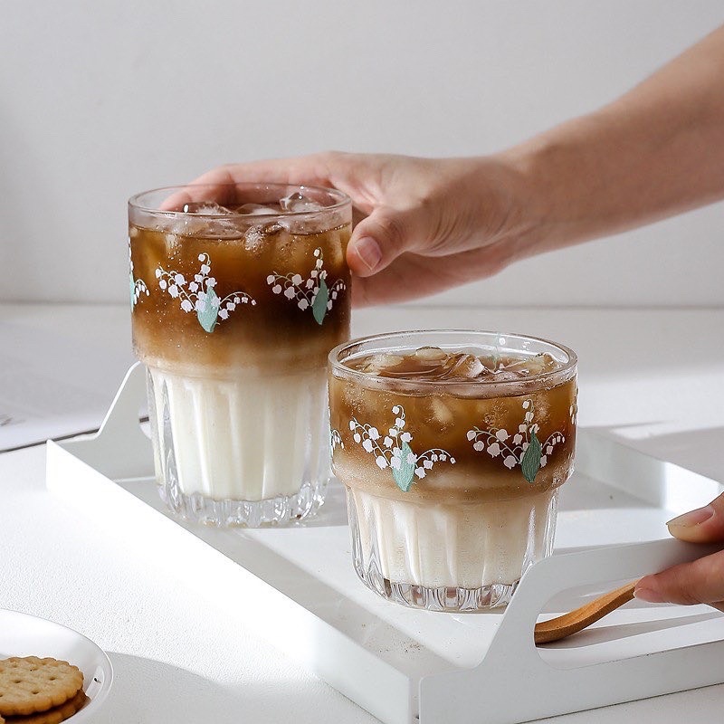 Ly Cốc Thuỷ Tinh Hoạ Tiết Hoa - LY1097-1