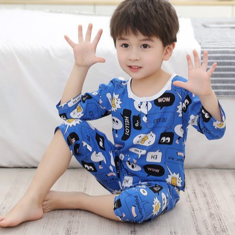Bộ Đồ Ngủ Vải Cotton Lụa Thời Trang Mùa Hè Cho Bé
