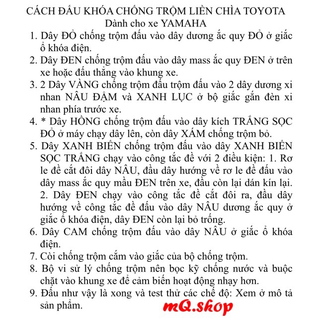 Khoá chống trộm xe máy liền chìa TOYOTA 2017 mQ.shop có cầu chì