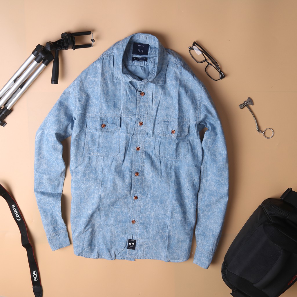 Sơ mi denim zara 1975 vải giặt ảnh thất