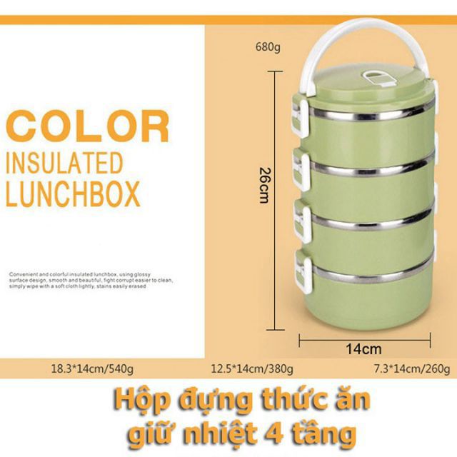 Cặp lồng lúa mạch giữ nhiệt 4 tầng ruột inox