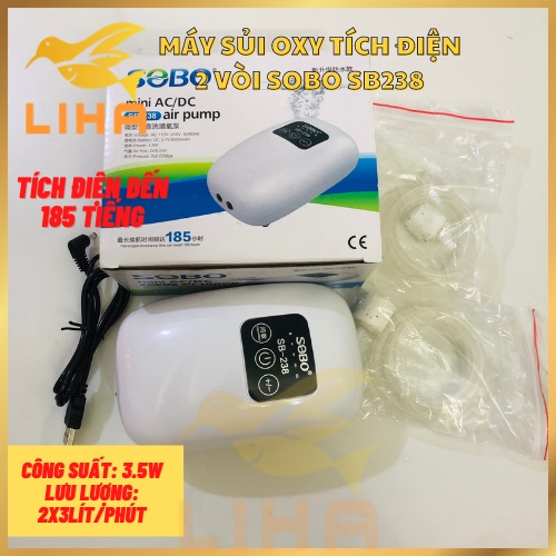 Máy Sủi Oxy Tích Điện 2 Vòi Sobo SB238 (3.5W-2x3Lít/Phút) - Máy Oxi 2 Vòi Tích Điện Cho Bể Cá