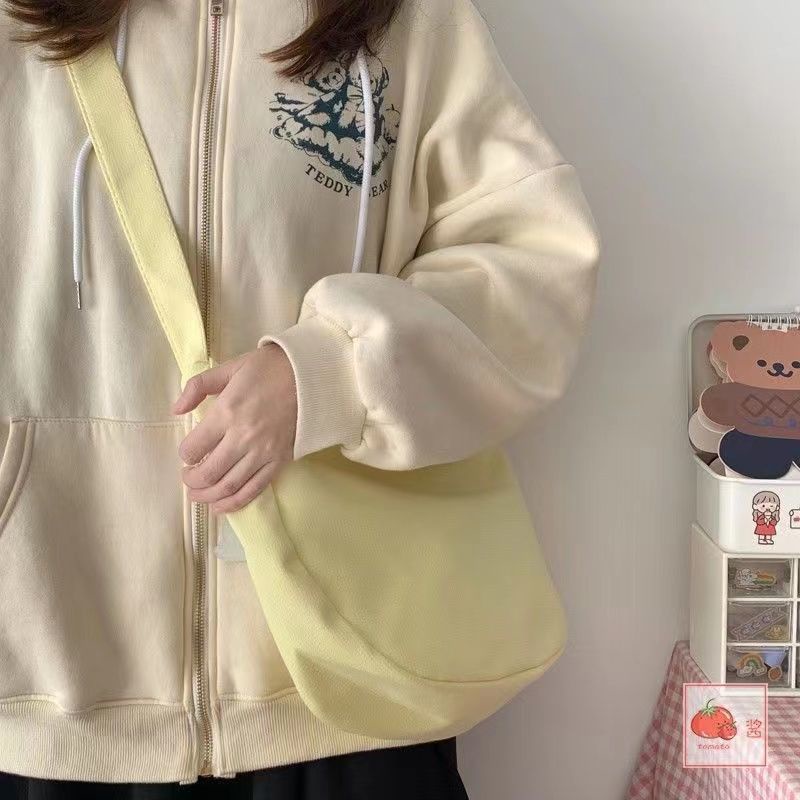 Túi Đeo Chéo Một Bên Vai Màu Sắc Đơn Giản Phong Cách Harajuku Nhật Bản