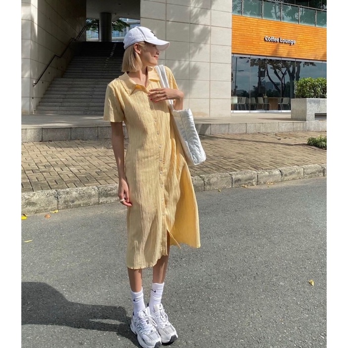 Váy Đầm Nữ Polo Cổ Đức Dáng Dài Chất Tăm Cúc Dọc