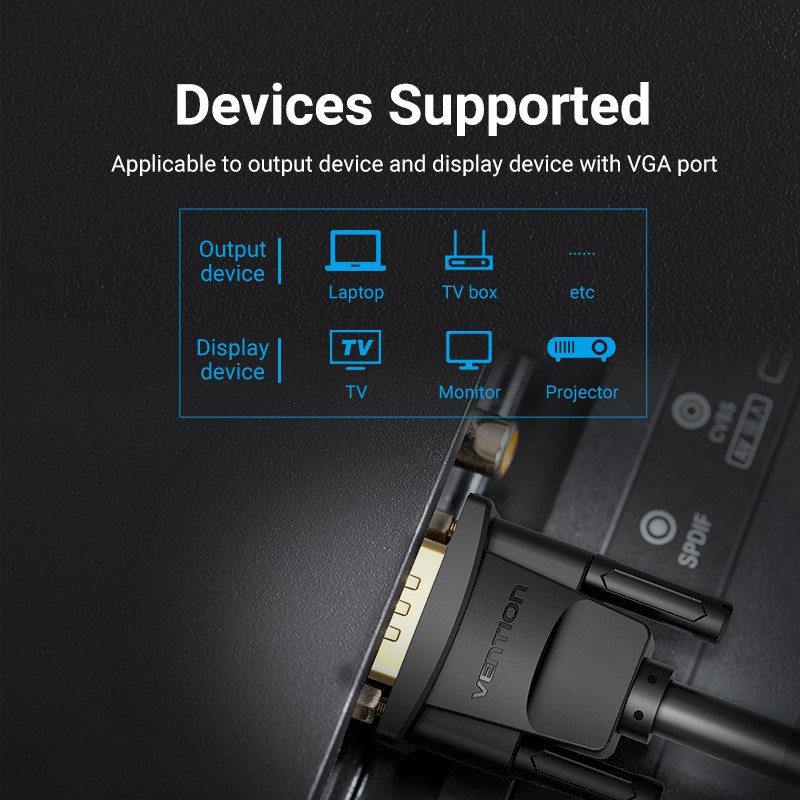 Cáp chuyển đổi VENTION từ đầu cắm VGA SVGA HD15 sang đầu cắm màn hình với lõi Ferrite hỗ trợ 1080P cho PC/ Laptop