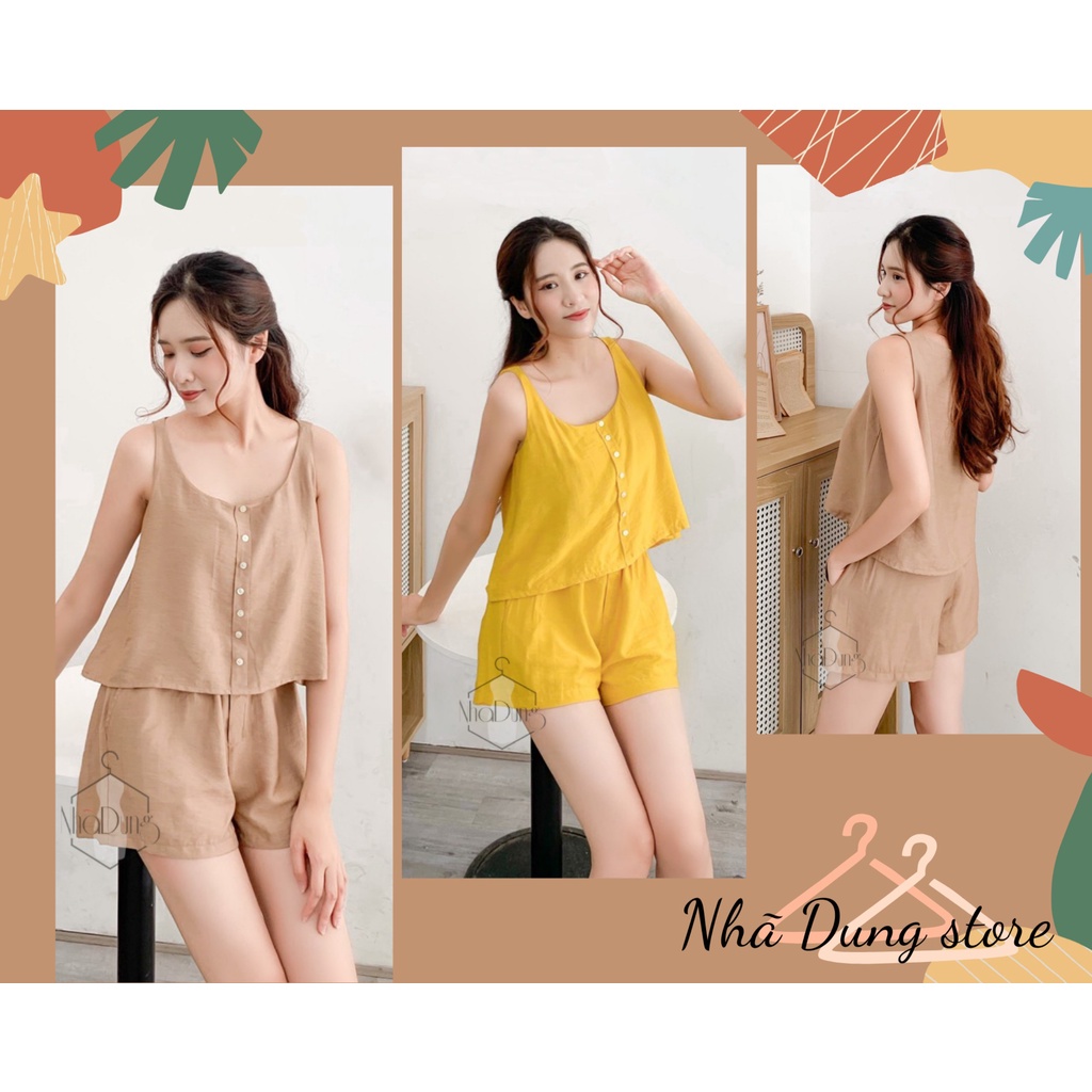 Đồ mặc nhà đồ ngủ nữ vải đũi nhăn mềm có túi cách điệu nút áo xinh xắn size từ 40-70kg | BigBuy360 - bigbuy360.vn