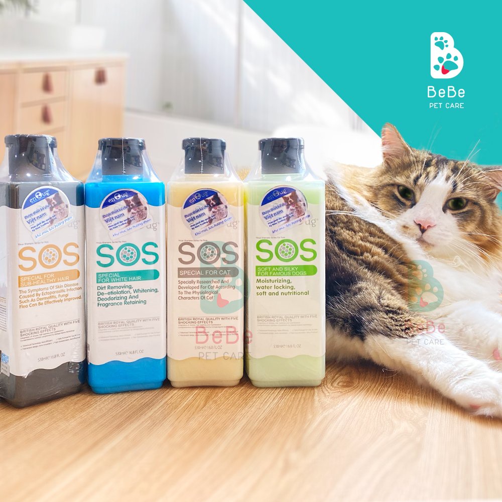 SOS - Sữa Tắm Khử Khuẩn &amp; Dưỡng Lông Mềm Mượt Cho Chó Mèo 530ml