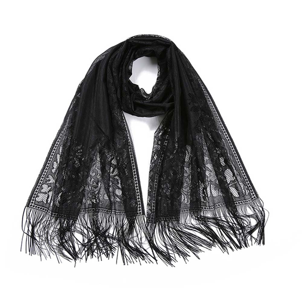 Khăn choàng cổ vải ren phối tua rua thời trang cho nữ