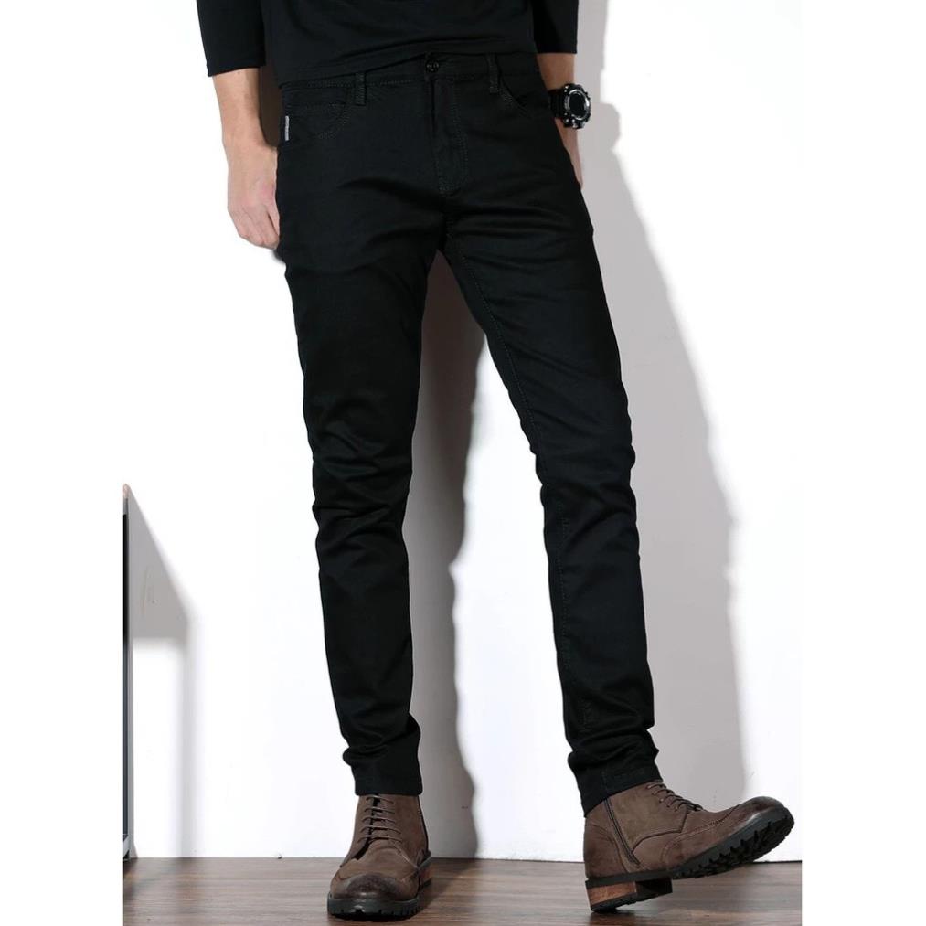 Quần Skinny Jeans Nam-Màu Đen-Kiểu Trơn- rách gối -Chất Liệu Cotton Co Giãn-Ống Đứng Dáng-Ống Ôm Côn Chuẩn