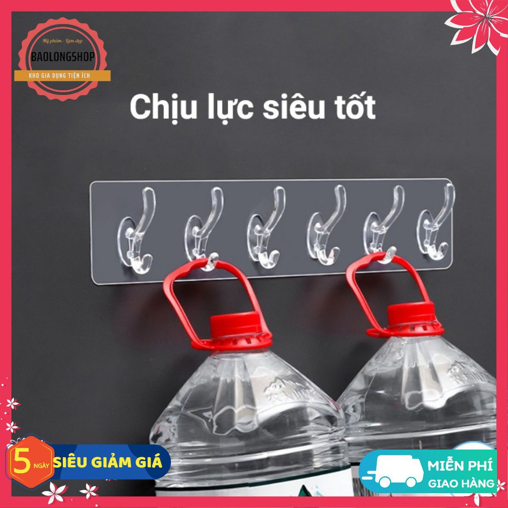 Thanh Treo Đồ Dán Tường 6 Móc Liền Mạch Trong Suốt Siêu Dính 00992