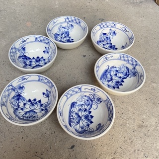 Combo 6 bát cơm cổ lam vẽ tay men kem