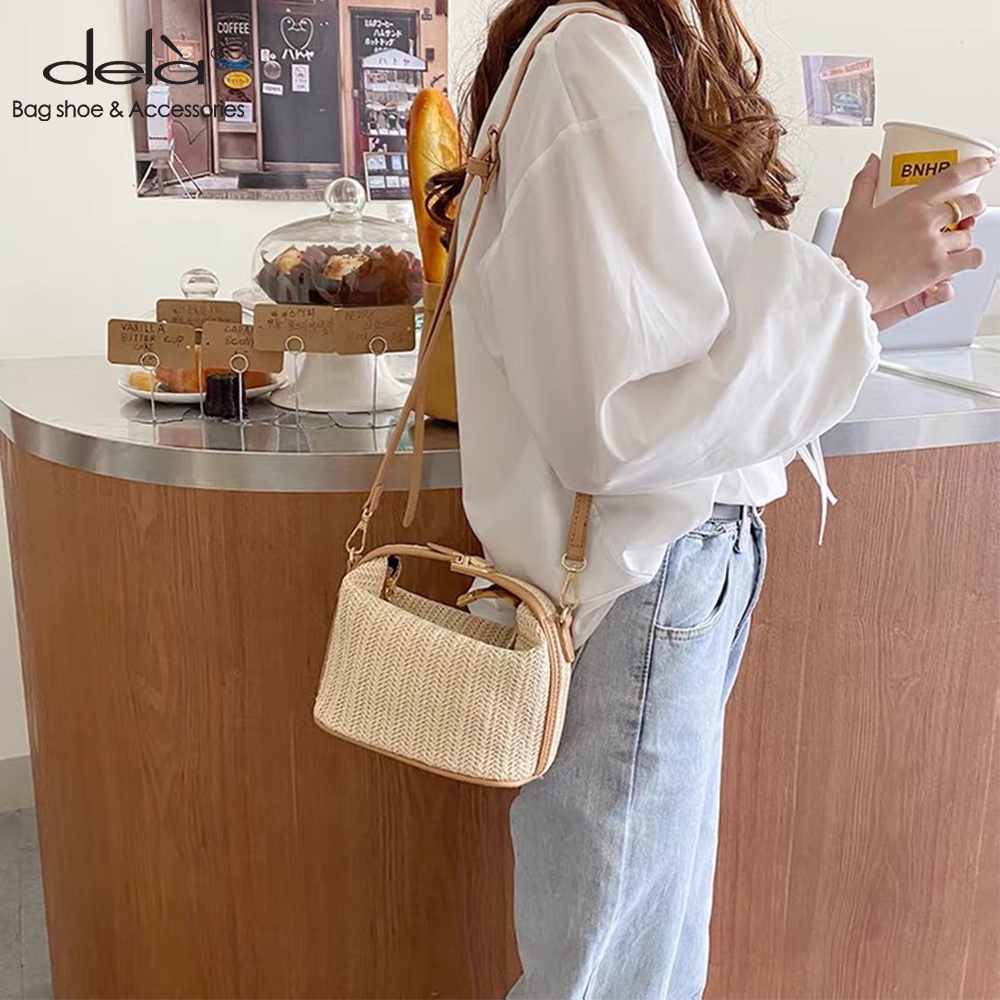 Dela Túi Xách Đeo Vai Đan Cói Thời Trang Đi Biển Dành Cho Nữ