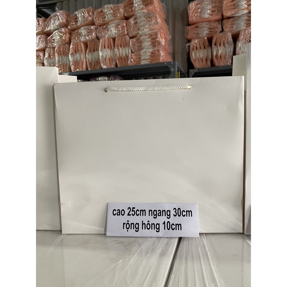 TÚI GIẤY IVORRY 250GSM CÓ CÁN MÀNG XỎ DÂY DÙ TRẮNG CAO CẤP NHIỀU SIZE