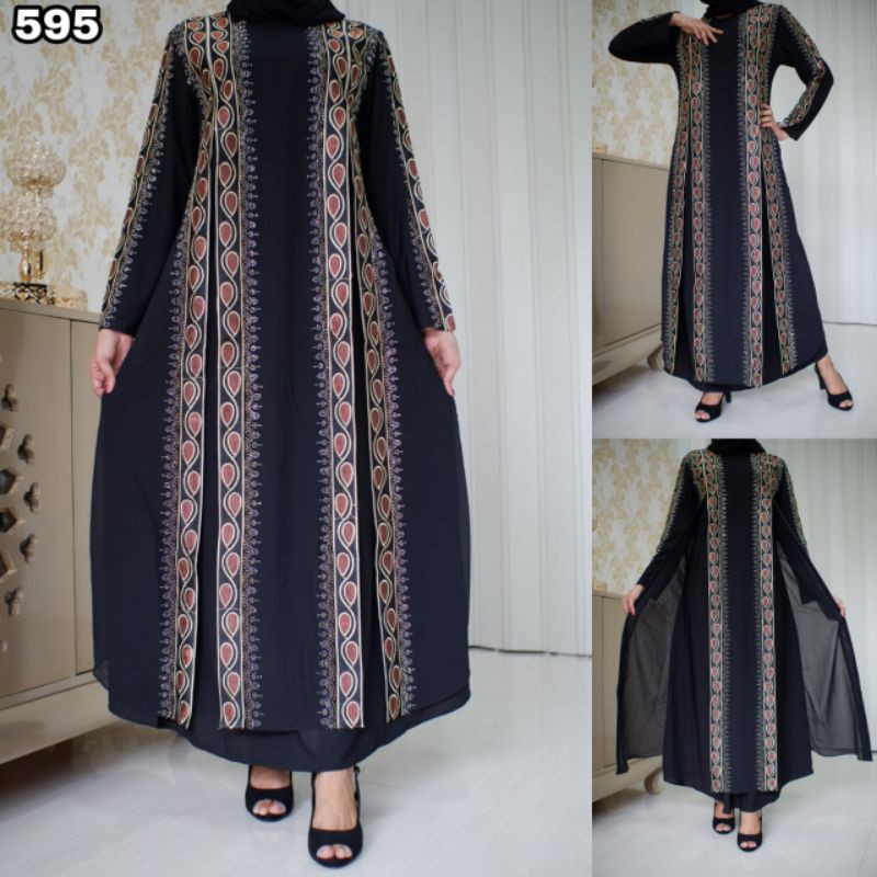 Mới Áo Choàng Đen Abaya 595 Saudi Phong Cách Ả Rập Sang Trọng