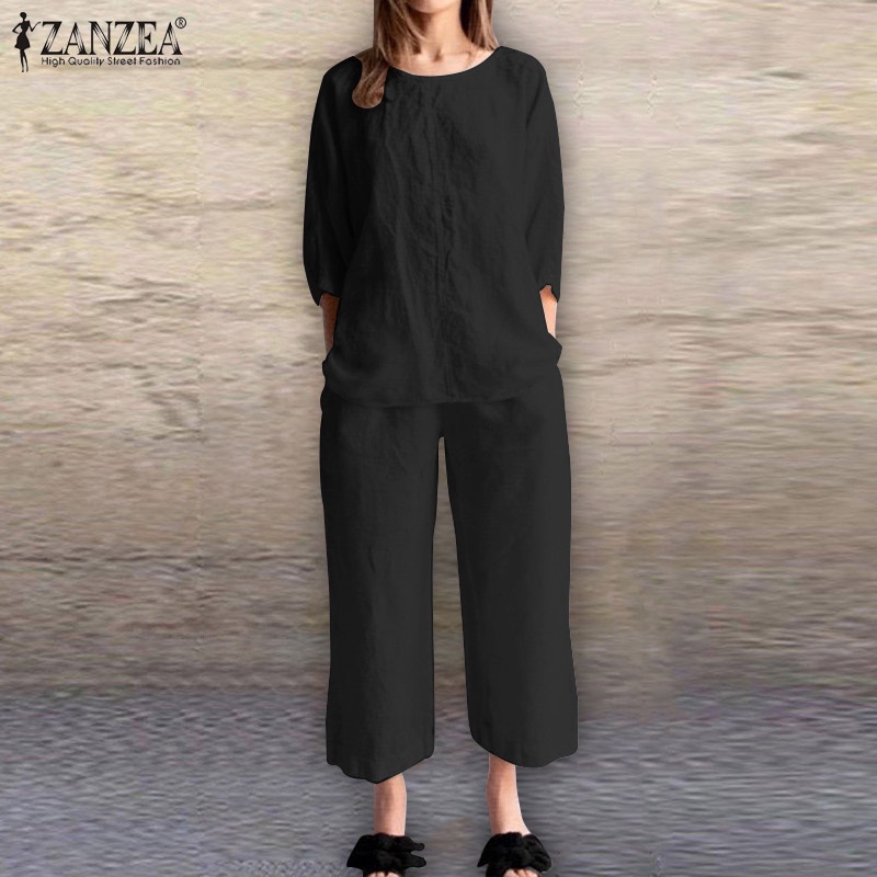 Set đồ ZANZEA áo tay lỡ 3/4 + quần dài ống rộng thời trang nữ