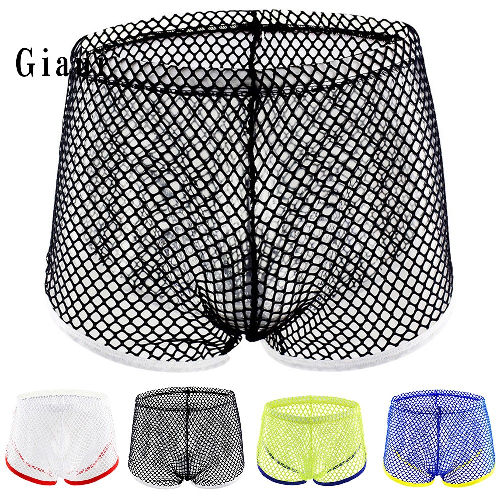 Quần Lót Boxer Lưng Thấp Phối Lưới Thoáng Khí Quyến Rũ Thời Trang Cho Nam