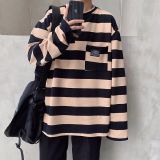 Áo thun dài tay Unisex oversizesọc ngang thu đông