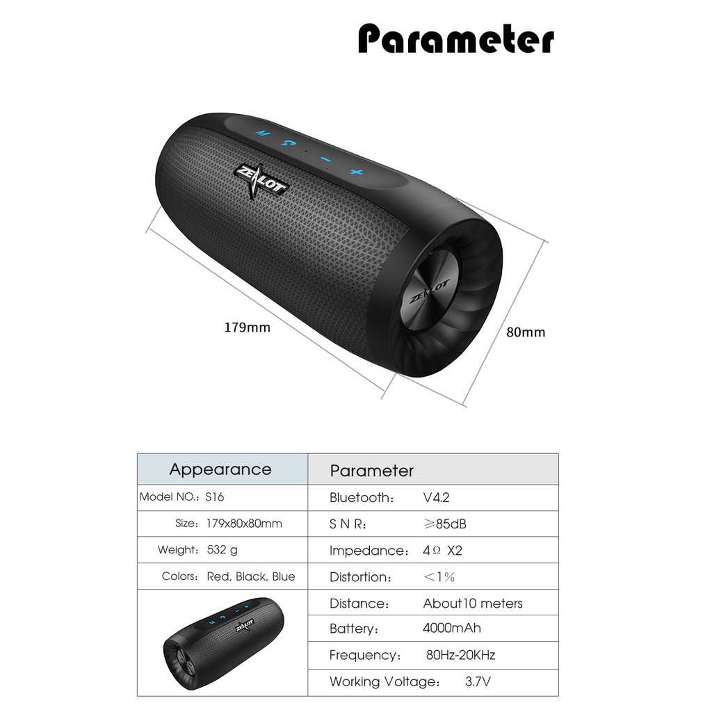 Loa Bluetooth Không Dây ZEALOT S16 Âm Thanh Siêu Trầm 3D Tích Hợp Micro