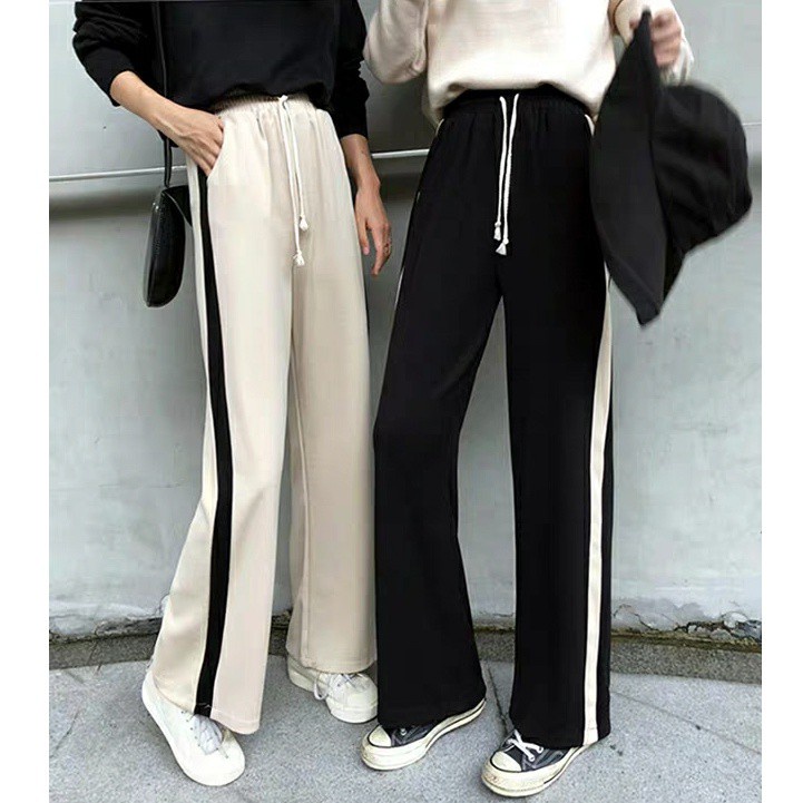 QUẦN CULLOTES SỌC DÁNG DÀI MÀU BE - QUẦN CULLOTE VIỀN ĐEN 1 SỌC