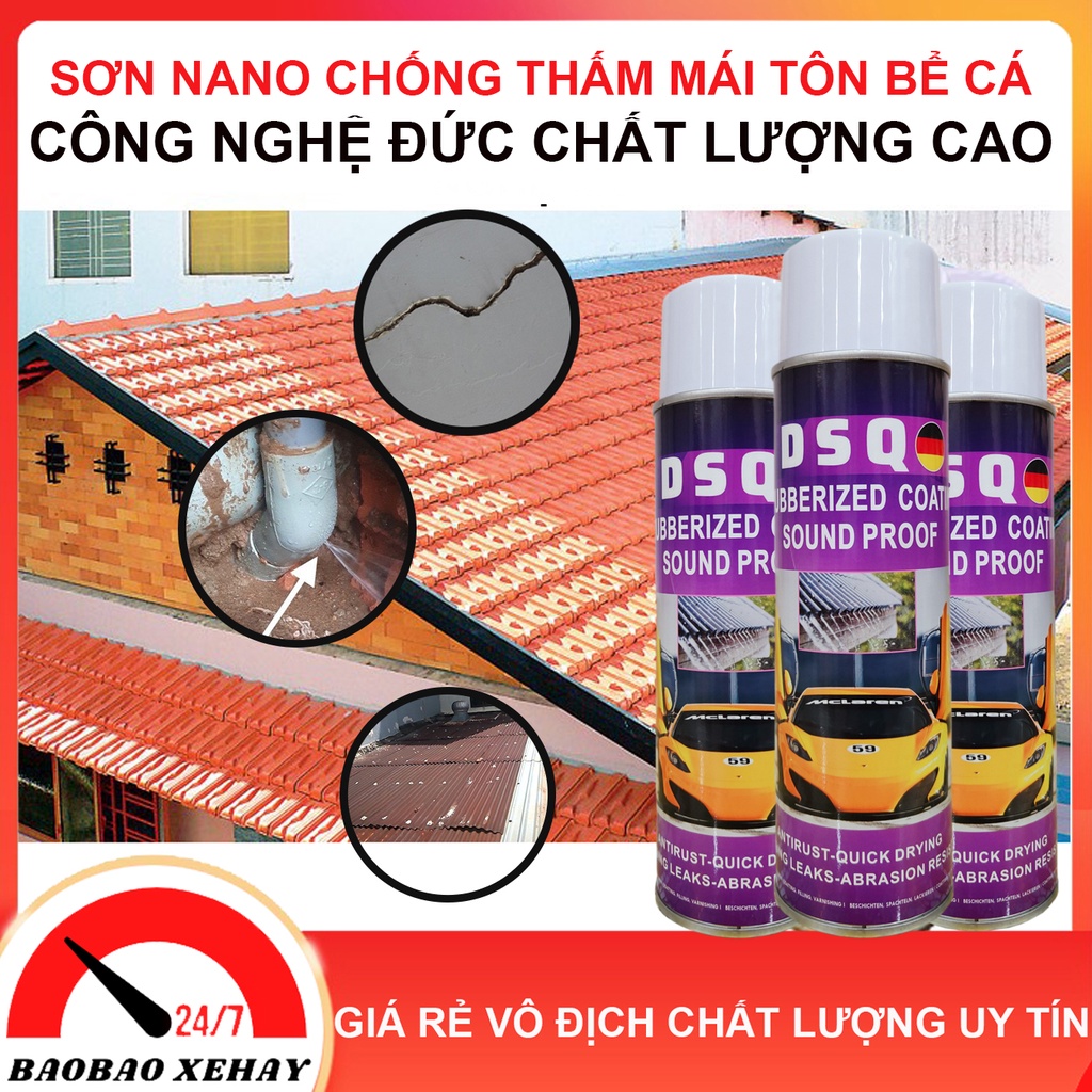 [2 MÀU SƠN]Bình Xịt Chống Thấm Tường - Sơn Chống Thấm - Keo Chống Dột Mái Tôn - Ngói, Bể Cá, Đường Ống Rỉ Nước - DSQ