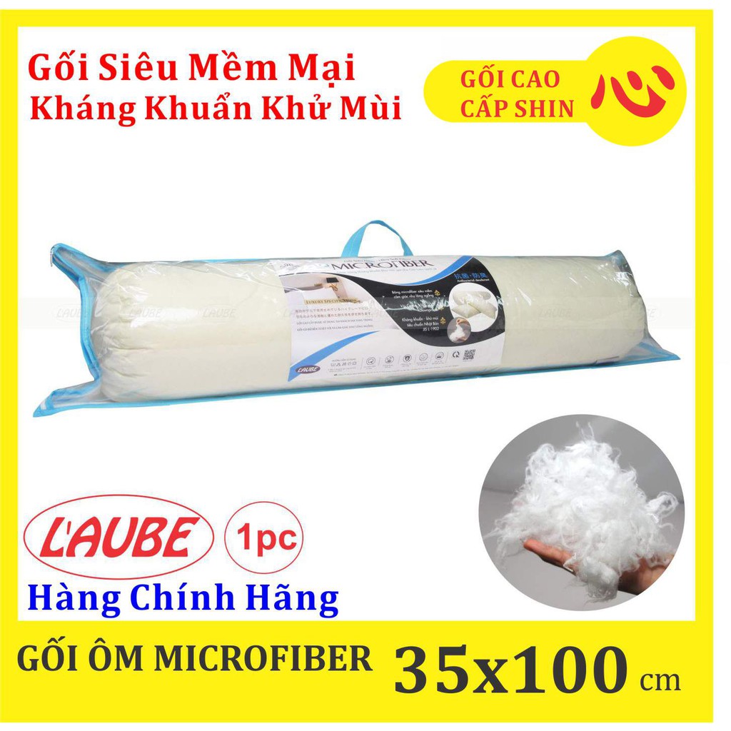 Gối ôm lông vũ nhân tạo Microfiber Laube siêu mềm kháng khuẩn 35x100cm