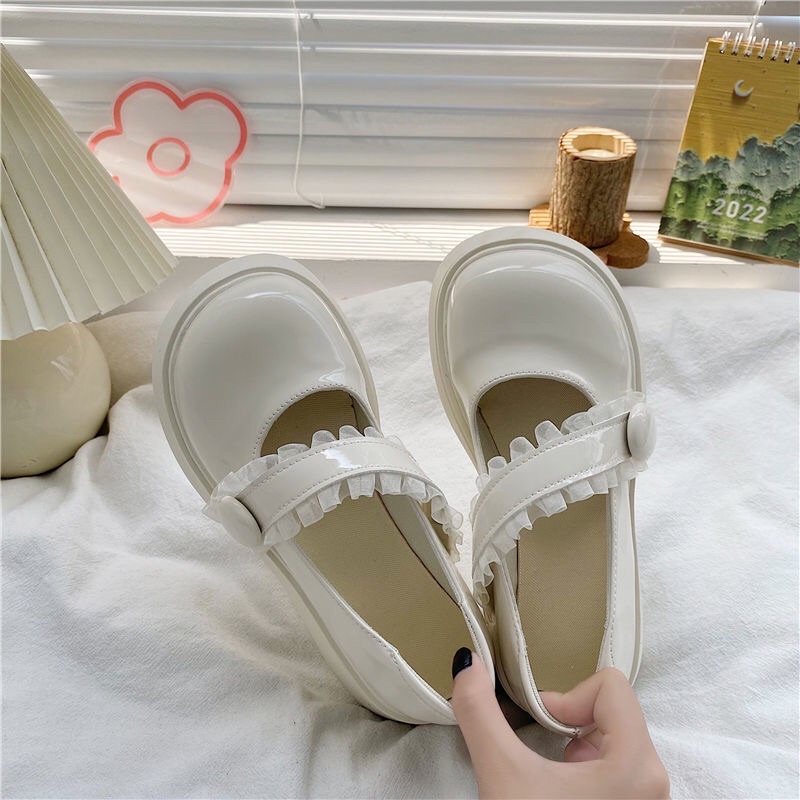 Giày lolita nữ gắn nơ đế cao 4cm,Giày da ulzzang nữ phong cách Hàn Quốc LT80
