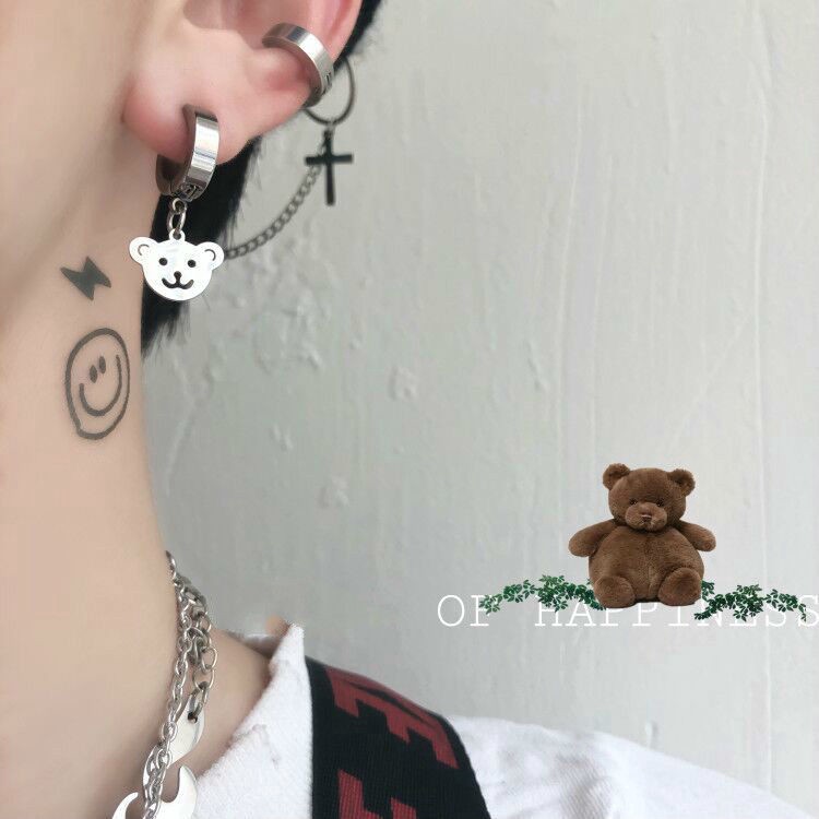 Bông Tai Hình Gấu Bằng Thép Titan Không Phai Màu Phong Cách Hip Hop 23466 Thời Trang Cho Nam Và Nữ