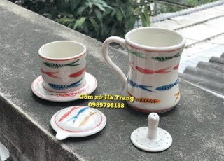Phin cafe gốm sứ Bát Tràng vẽ cá màu
