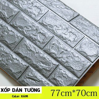 Xốp dán tường màu xám giả gạch 3D loại dày 5mm