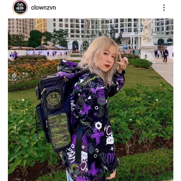 Hoodie Typography ClownZ trắng+tím "Chính Hãng"