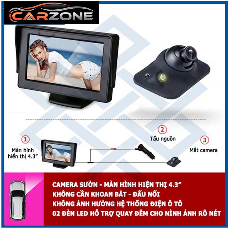 Camera Lề Ô Tô - Camera Căn Lề Xe Ô Tô Tiện Lợi, Màn Hình 4.3 Và 5 Icnh LCD Rõ Nét Không Cần Khoan Gương CARZONE.TOP | BigBuy360 - bigbuy360.vn