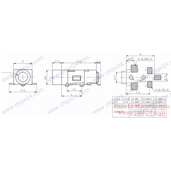 [4 CÁI] Jack cắm Audio 2.5mm PJ209 (CHÂN DÁN)