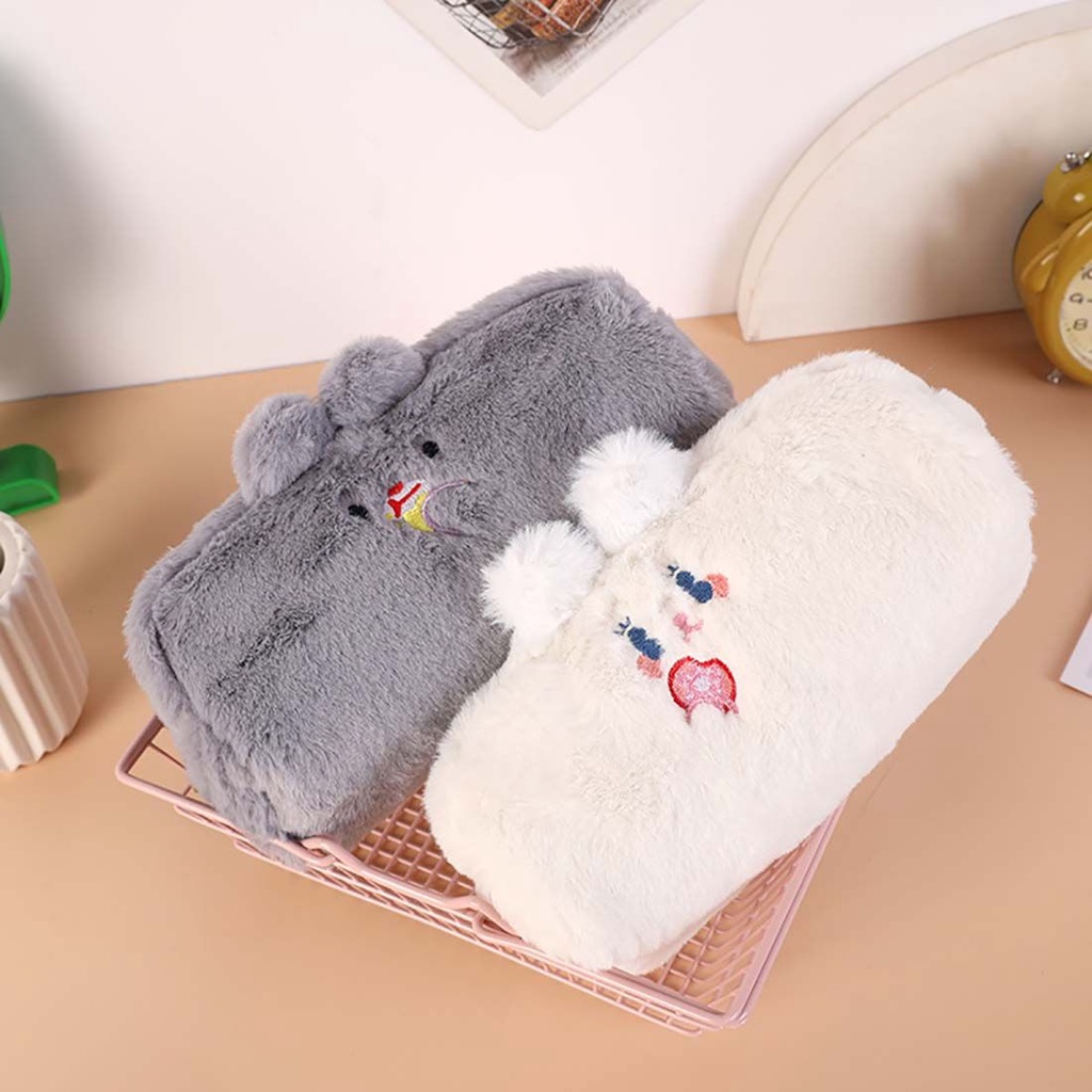 Bóp Viết Đựng Bút / Mỹ Phẩm Bằng Silicon Hình Gấu Có Khóa Kéo Thời Trang