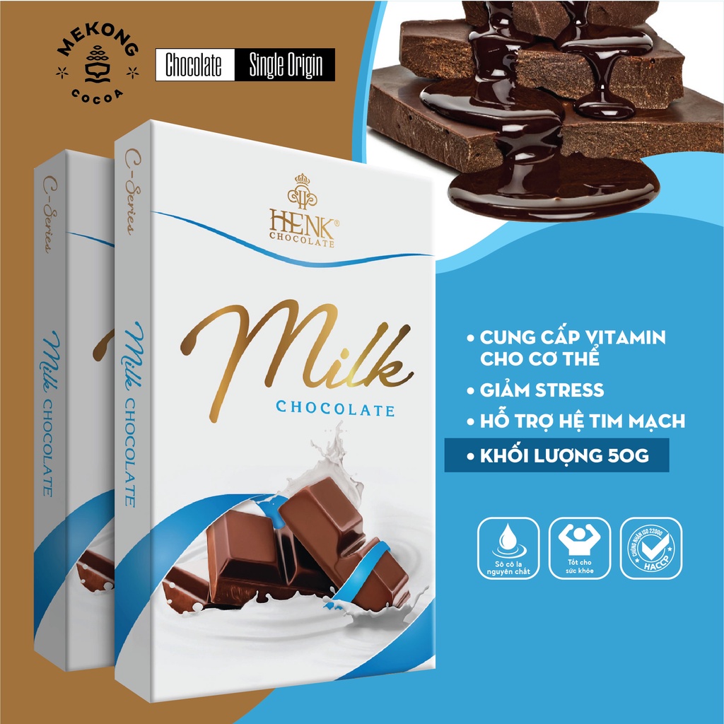 Socola Sữa Henk MEKONG CHOCOLATE Giảm Cân Vị Ngọt Nhẹ Với 37% Bơ Cacao 50g