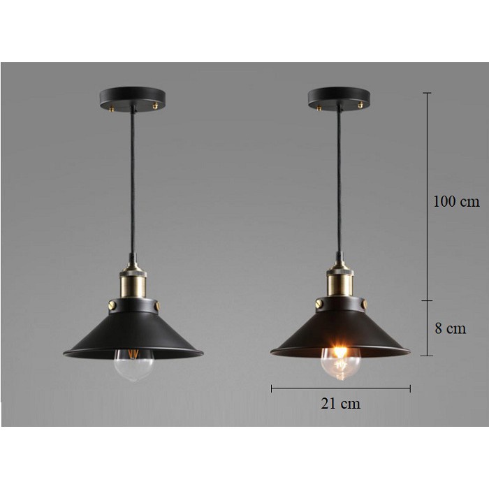 Đèn thả trần hình nón lá gắn đui vàng đồng hiện đại trang trí nhà hàng, đèn thả bàn ăn