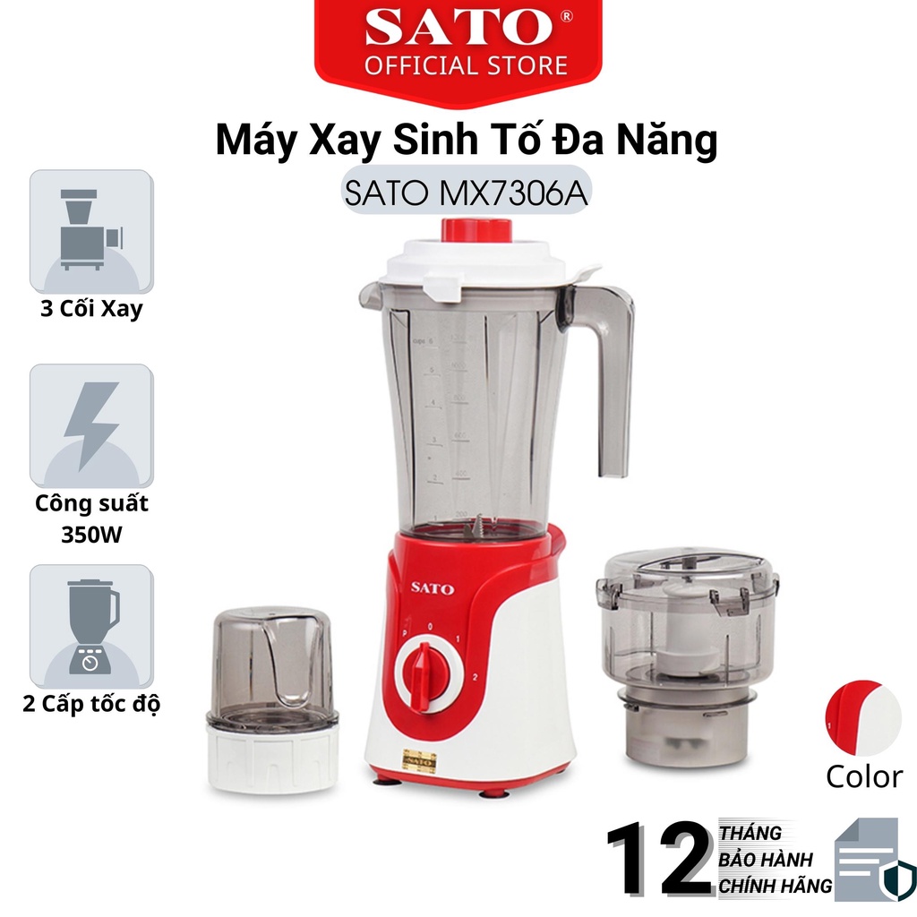 Máy xay sinh tố đa năng SATO MX7306A,350W 1.2 lít 3 cối riêng biệt - bảo hành 36 tháng