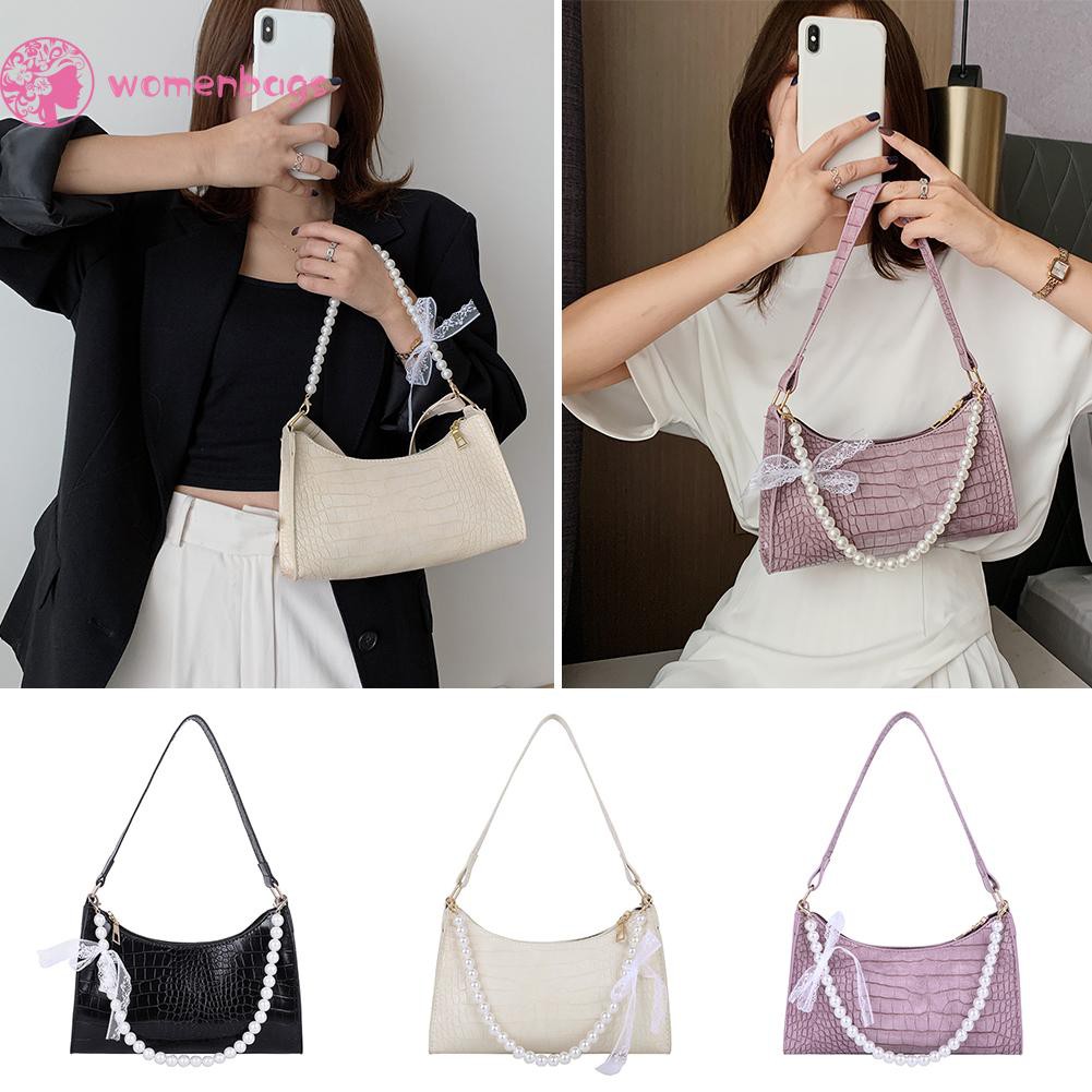Túi Xách Da Pu Đính Nơ Ngọc Trai Thời Trang Cho Nữ