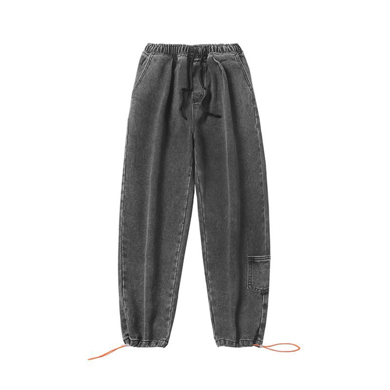 Quần bò ống suông có dây rút thành jogger [hàng order]