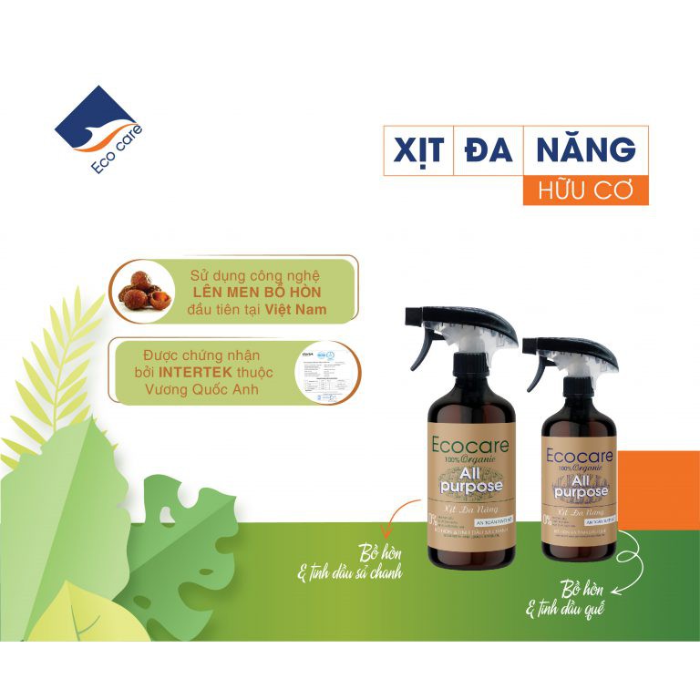 Bình Xịt Tẩy Đa Năng hữu cơ Bồ hòn Ecocare 500ml, chất tẩy đa năng, dùng làm nước lau bếp, nước lau bàn ăn