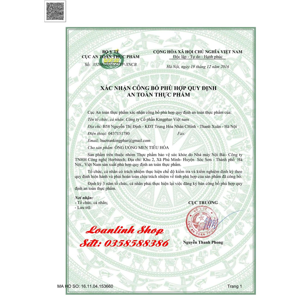 Ống Uống Men Tiêu Hóa Kingphar