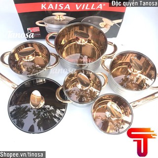 Bộ nồi KAISA VILLA - 6 món 12 chi tiết mã KV-6618 – Dùng cho mọi loại bếp, đặc biệt là bếp từ BH 1 NĂM